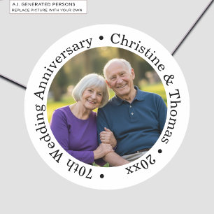 Add Your Own Couple Photo 70th Wedding Anniversary Classic Round Sticker