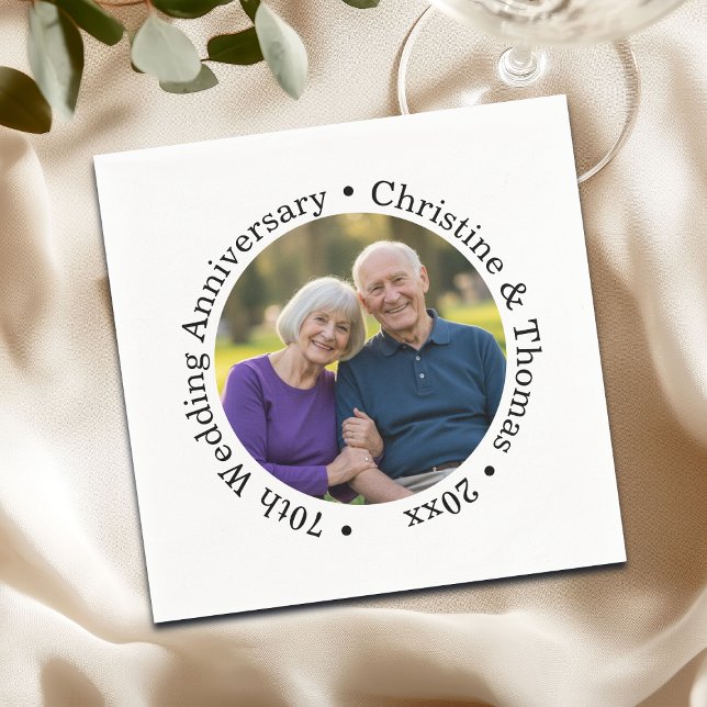 Add Your Own Couple Photo 70th Wedding Anniversary Napkin (Creator Uploaded)