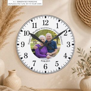Add Your Own Couple Photo 75th Wedding Anniversary Round Clock