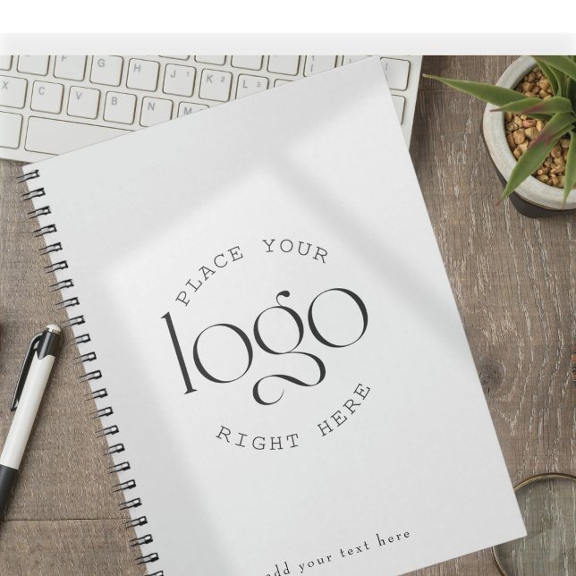 Add Your Own Custom Business Logo Modern White Notebook (clean modern personalized journal with custom logo and text for business and office use)