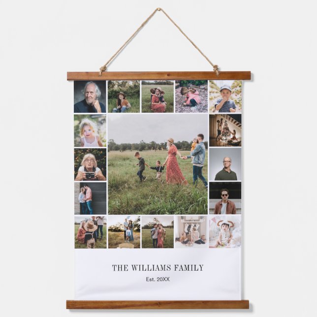 Add Your Own Custom Family 17 Photo Collage Hanging Tapestry (Front)