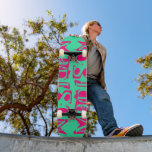 Add Your Own Custom Name Personalised Mint Pink Skateboard<br><div class="desc">Add Your Own Custom Name Personalised Skateboard features your personalised name in modern hot pink typography on a simple mint green background. Personalise by editing the text in the text box provided. Give a custom made gift, personalised skateboard to your favourite skateboarder for Christmas, birthday or your BFF. Designed by...</div>