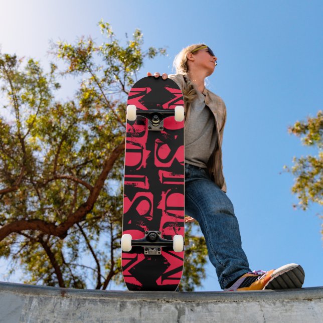 Add Your Own Custom Name Personalised Neon Pink  Skateboard (Outdoor 1)