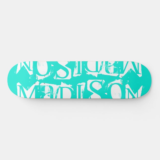 Add Your Own Custom Name Personalised Turquoise Skateboard (Horz)