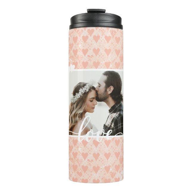Add Your Own Custom Photo Love Hearts in Rose Gold Thermal Tumbler (Front)