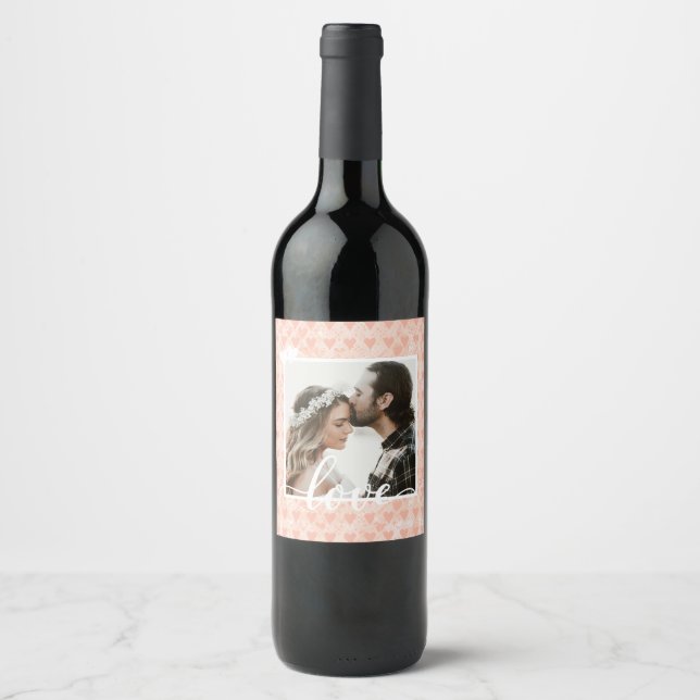 Add Your Own Custom Photo Love Hearts in Rose Gold Wine Label (Front)