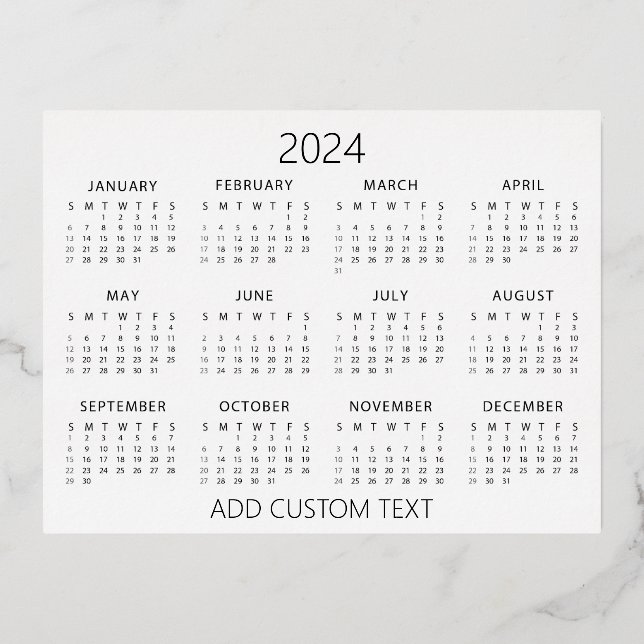 add your own custom text 2024 Calendar   Foil Holiday Postcard (Front)