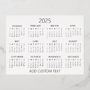 add your own custom text 2025 Calendar   Foil Holiday Postcard