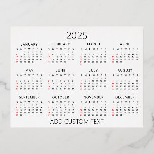 add your own custom text 2025 Calendar   Foil Holiday Postcard