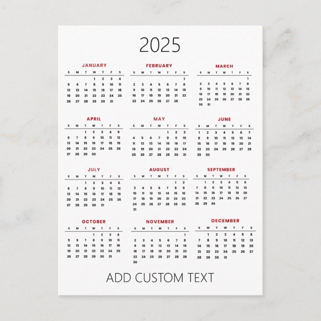 add your own custom text 2025 Calendar   Postcard (Front)