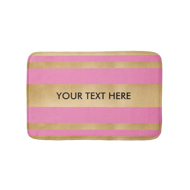 Add your own custom text, faux gold stripes bath mat (Front)