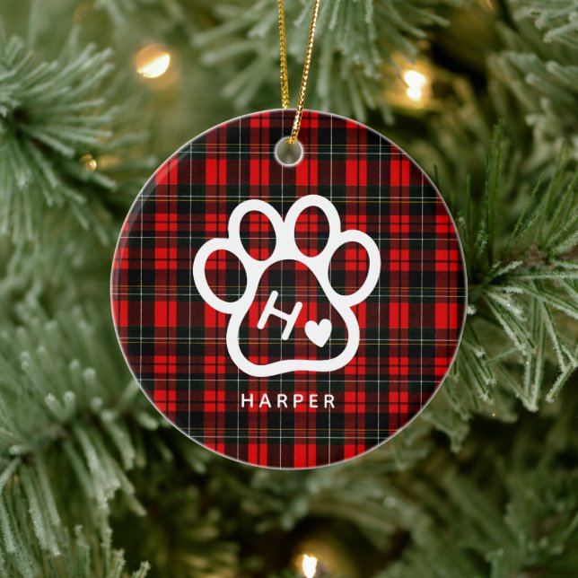 Add Your Own  Dog Pets Monogram Tartan Ceramic Tree Decoration (Tree)