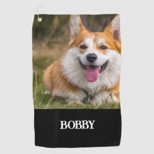 Add your own dog photo and name golf towel