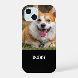 Add your own dog photo and name iPhone 15 case