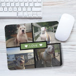 Add Your Own Dog Photo Collage Green Mouse Pad<br><div class="desc">Add your own pet photos. Design features 4 photos on a grid with solid rectangle in the middle with the word "love" and accent hearts on each side.</div>