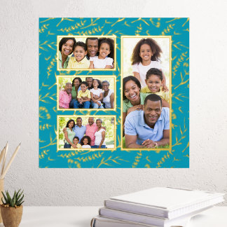 Add Your Own Family Photos 4 Photo Collage Floral  Foil Prints