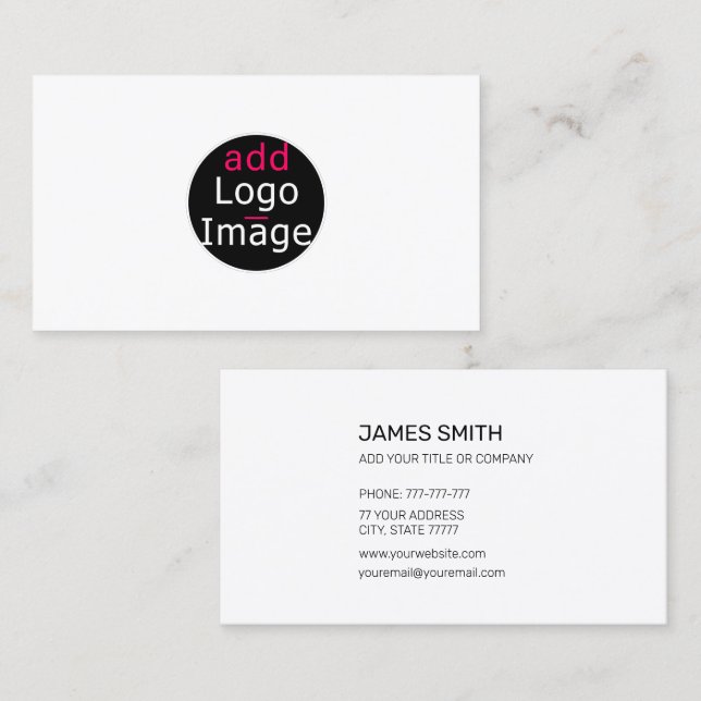 Add Your Own Image Custom Chic White Business Card (Front/Back)