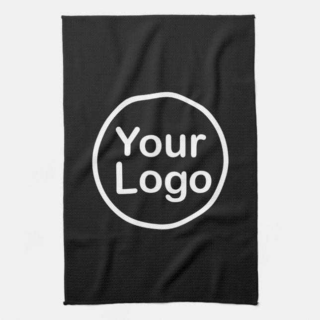 Add Your Own Logo | Black Background Tea Towel (Vertical)