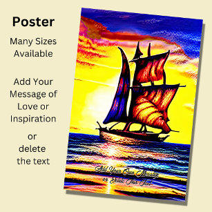 Add Your Own Message, Brown Blue Sailing Ship      Poster