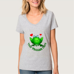 Add Your Own Message Cute Green Frog w Hearts T-Shirt