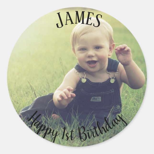 Add your own photo 1st Birthday name Sticker (Front)