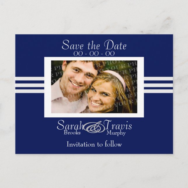 Add your own photo - Dark Blue Announcement Postcard (Front)