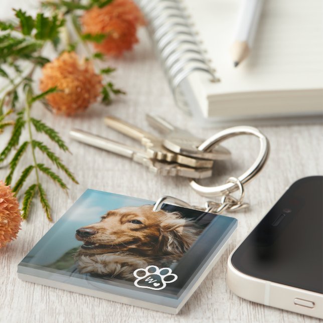 Add Your Own Photo Dog Pets Monogram Key Ring (Front Right)