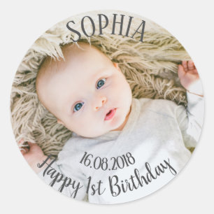Add your own photo First Birthday Classic Round St Sticker