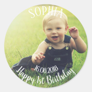 Add your own photo First Birthday Classic Round Sticker