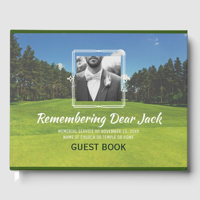 Add Your Own Photo Golf Memorial Service Golfer Guest Book (Front)
