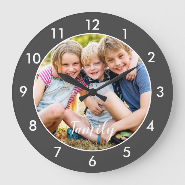 Add Your Own Photo Grey Large Clock (Front)