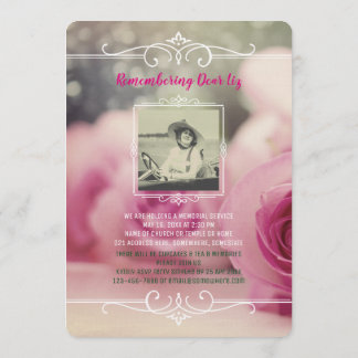 Add Your Own Photo Memorial Service Pink Roses Invitation