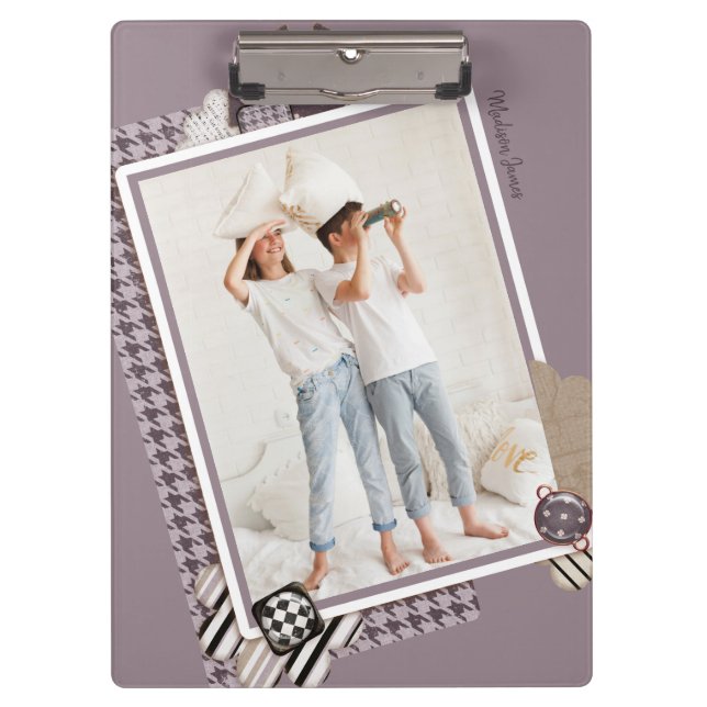 Add Your Own Photo Modern Girly Personalised Name Clipboard (Front)