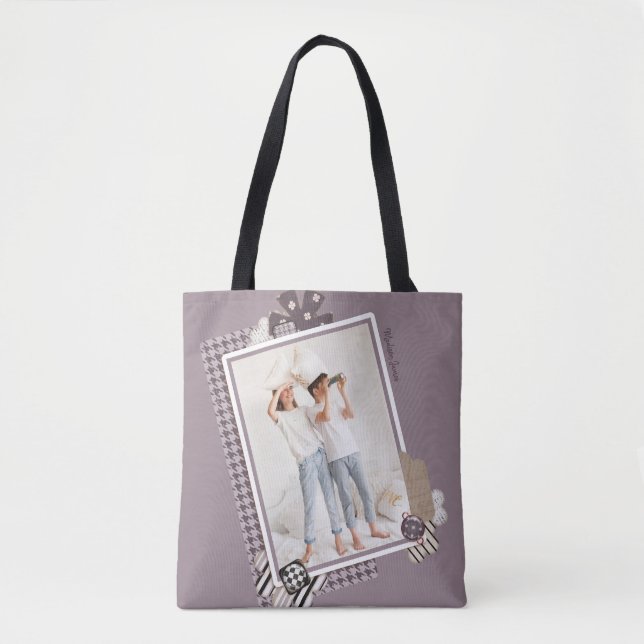 Add Your Own Photo Modern Girly Personalised Name Tote Bag (Front)