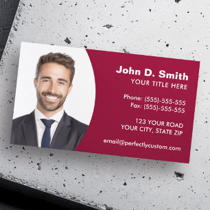 Add your own photo modern professional burgundy business card