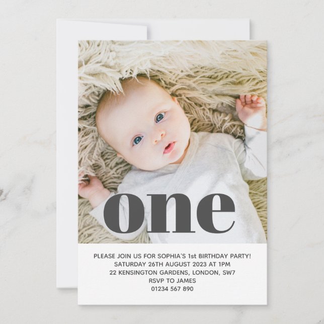 Add your own photo One First Birthday Party Invitation (Front)