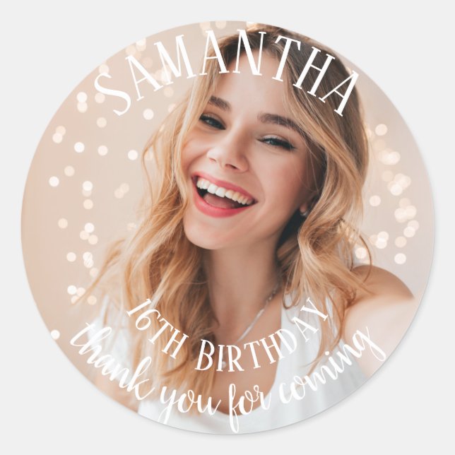 Add your own photo personalized 16th Birthday  Cla Classic Round Sticker (Front)