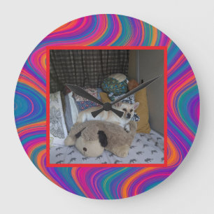 Add your Own Photo Retro Colourful Swirly Large Clock