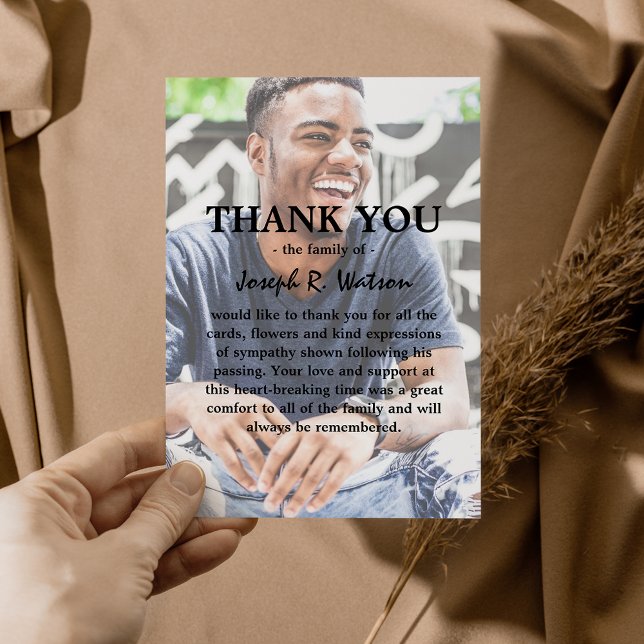 Add Your Own Photo & Text Modern Sympathy Thank You Card (Creator Uploaded)