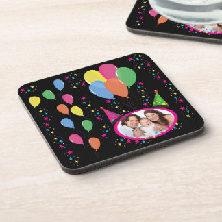 Add Your Own Photo to Party Hats and Balloons Coaster