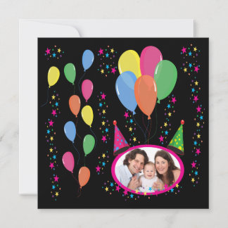 Add Your Own Photo to Party Hats and Balloons Invitation