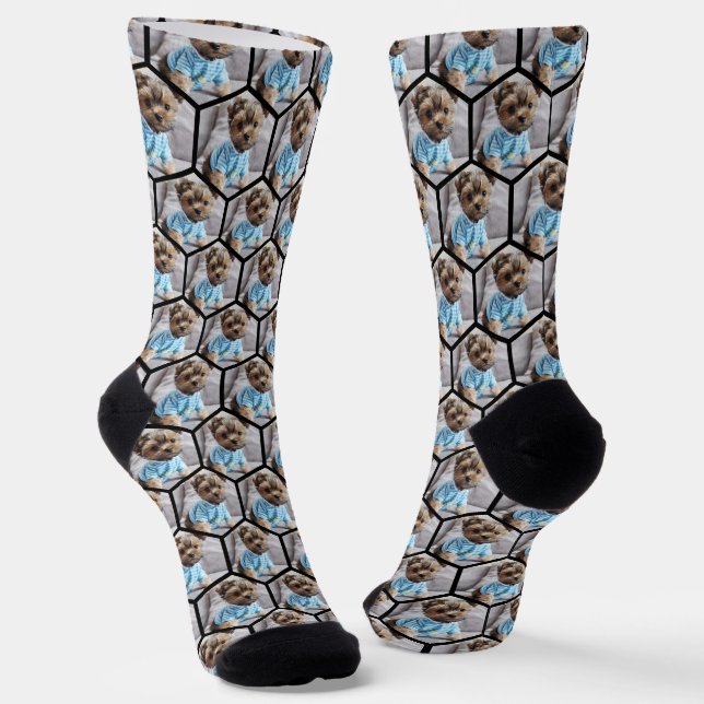 Add Your Own Photos Hexagon Collage Custom Socks (Angled)