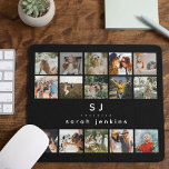 Add Your Own Photos & Name Mousepad<br><div class="desc">Spruce up your office space with our Trendy Simple Personalised Photo Collage Mousepad. Featuring a modern monogram photo collage layout,  it holds 15 special memories within a sleek,  black background. Customise the background to your liking!</div>