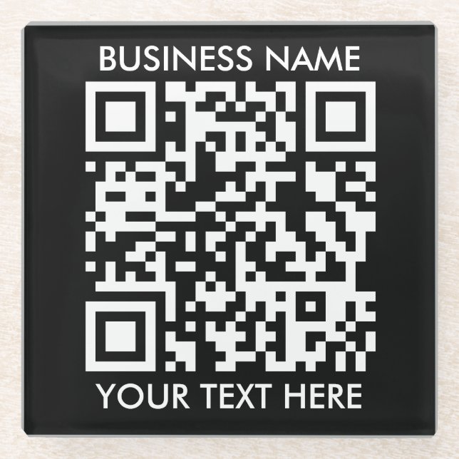 Add your own QR Code text Scan Minimal Simple Glass Coaster (Front)