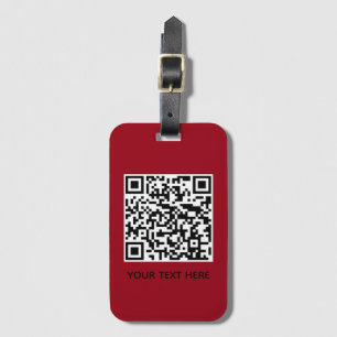 Add your own QR Code text Scan Minimal Simple Red Luggage Tag
