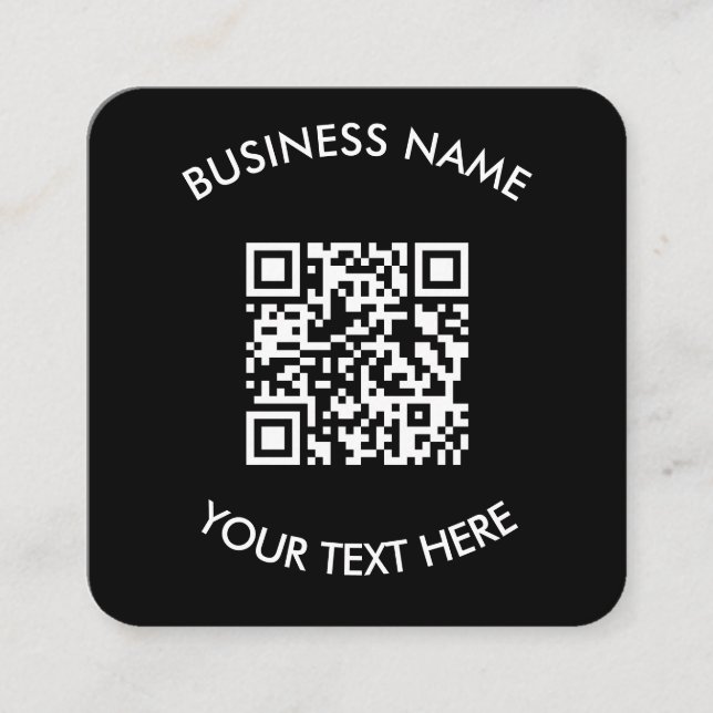 Add your own QR Code text Scan Minimal Simple  Squ Square Business Card (Front)