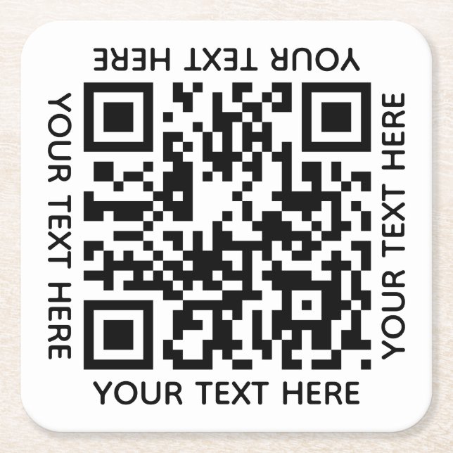Add your own QR Code text Scan Minimal Simple  Squ Square Paper Coaster (Front)