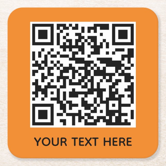 Add your own QR Code text Scan Minimal Simple Squa Square Paper Coaster (Front)