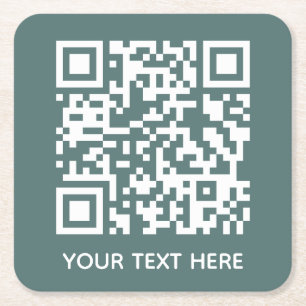 Add your own QR Code text Scan Minimal Simple Square Paper Coaster