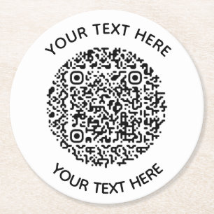 Add your own round QR Code text Scan Minimal Paper Coaster